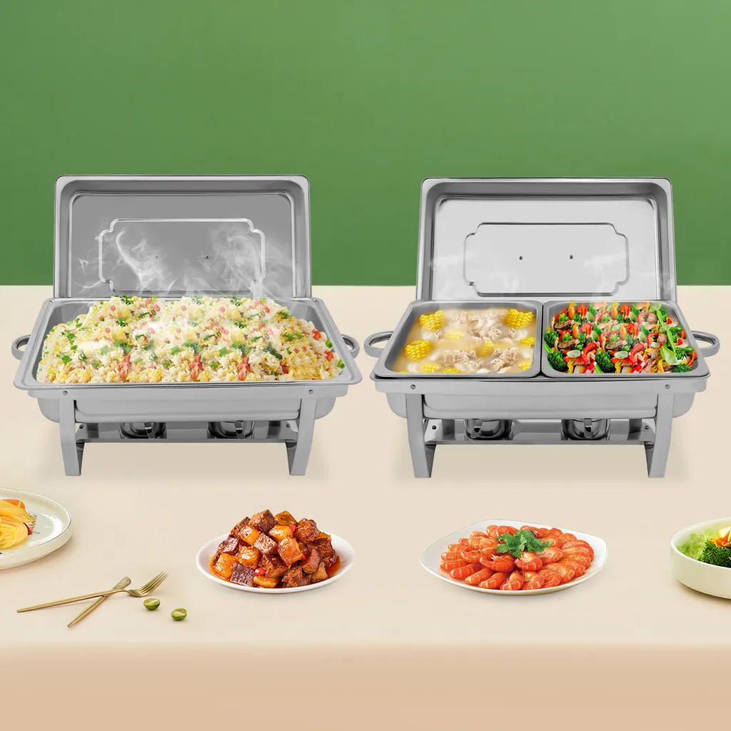 Chafing Dish Inox 9L - Set de 2 Chauffe-plats Robustes pour Buffet Chaud