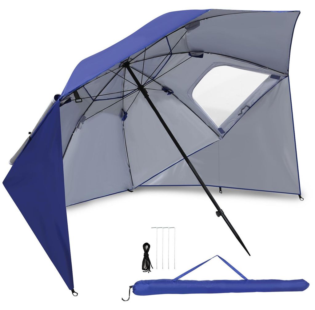 Vigevee Strandschirm 210 cm UV Schutz 50+, wasserabweisend mit Tragetasche für Strand Garten Camping Blau
