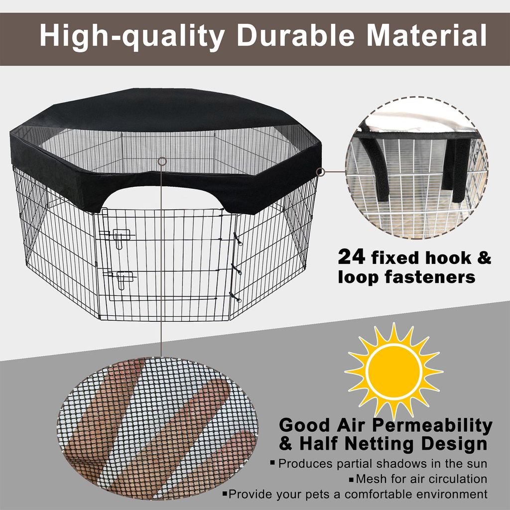 24-Zoll-Laufstallabdeckung für Haustiere, 8 Paneele, achteckiges Zaunnetz, Sonnenschutz für Hunde, wasserdicht, Oberseite nicht im Lieferumfang e...