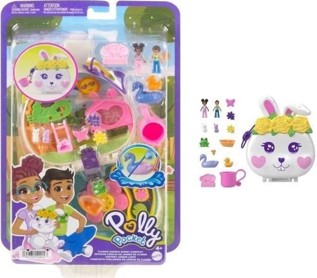 Polly Pocket Blumen-Häschen Schatulle - Spielset mit 2 Puppen - HKV36