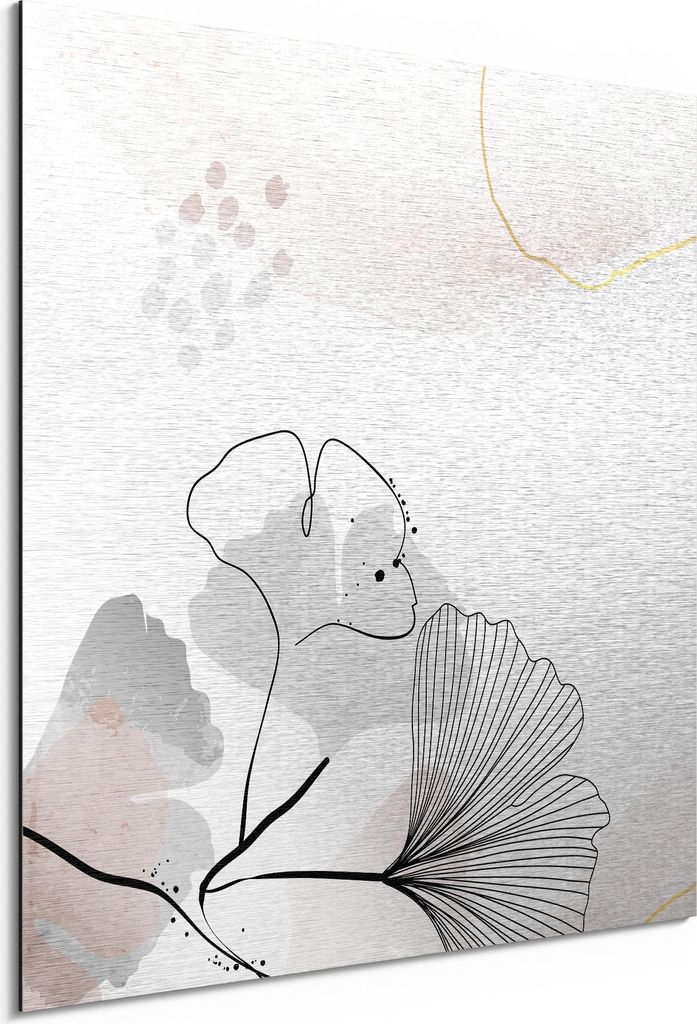 DEQORI Alu-Dibond Bild Silber 30x30 cm 'Dekorativer Gingko-Banner' Wandbild Metall dünn