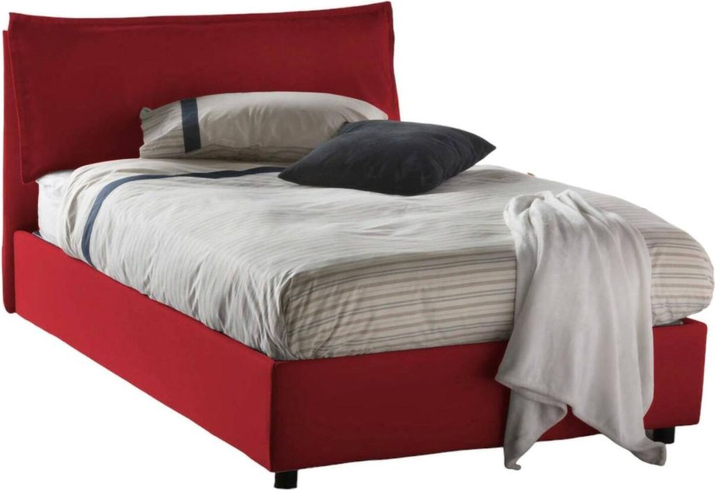 Quadratisches und halbes Bett Deusebi, Containerbett mit Stoffbespannung, 100% Italy, Frontöffnung, passend für Matratze Cm 120x190, Rot