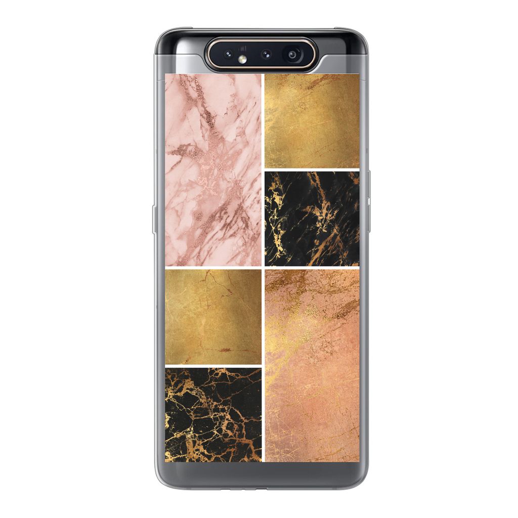 MuchoWow Handyhülle Schutzhülle Hülle für Samsung Galaxy A80 Marmor - Rosa - Gold Silikon Softcase Handy Hülle - Schutzdeckel