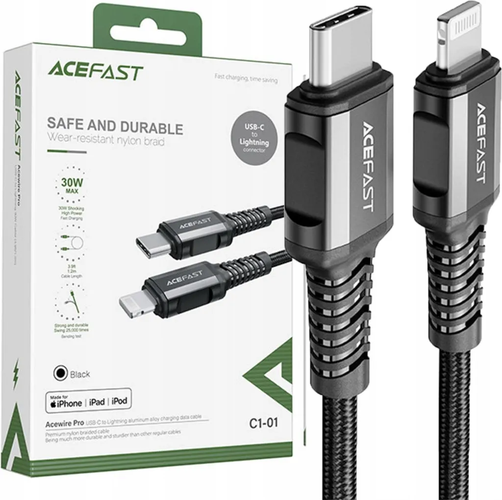 Acefast C1-01 Cavo Lightning USB-C MFi PD 30W 1.2M Nero - Ricarica Rapida