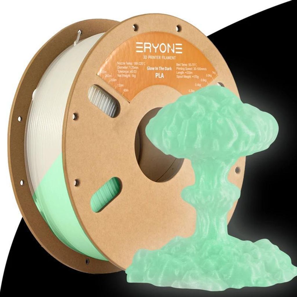 Leuchtendes PLA Filament - 3D Drucker Filament 1,75 mm - Toleranz ±0,03 mm - Für FDM Drucker - 1 kg Spule - Grün