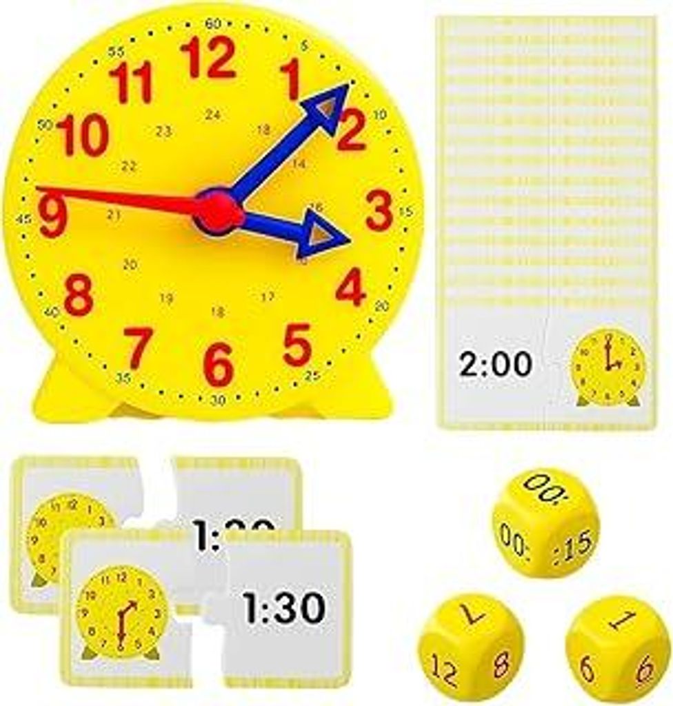 Lernuhr Kinder, Uhr Lernen für Kinder ab 5 Lernuhr Grundschule mit 12 Karten & 3 Würfeln, Pädagogisches Spielzeug für Mädchen und Jungen, Gesc...