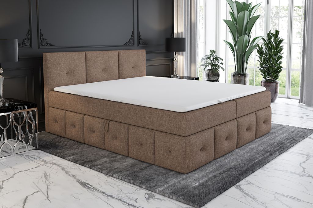 Boxspringbett BELLA 120x200 mit 2 Bettkästen, Bonell-Matratze und Topper. Farbe: Braun.