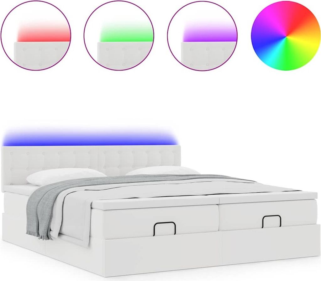 Ottoman-Bett mit Matratzen & LEDs Weiß 160x200 cm Kunstleder