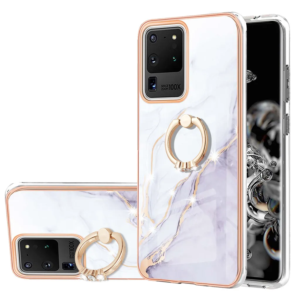 Custodia Protettiva S20 Ultra Silicone TPU Marmo | Ring Holder Gold