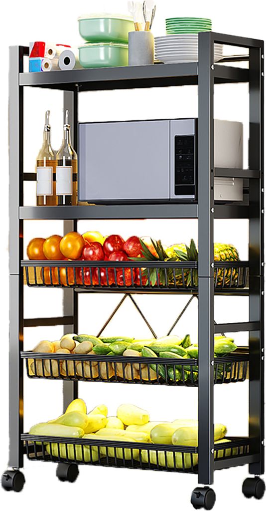 Heikoeco Rollwagen mit 5 Ebene aus Metall, Multifunktionaler Servierwagen mit Plattform und Körben auf Rollen
