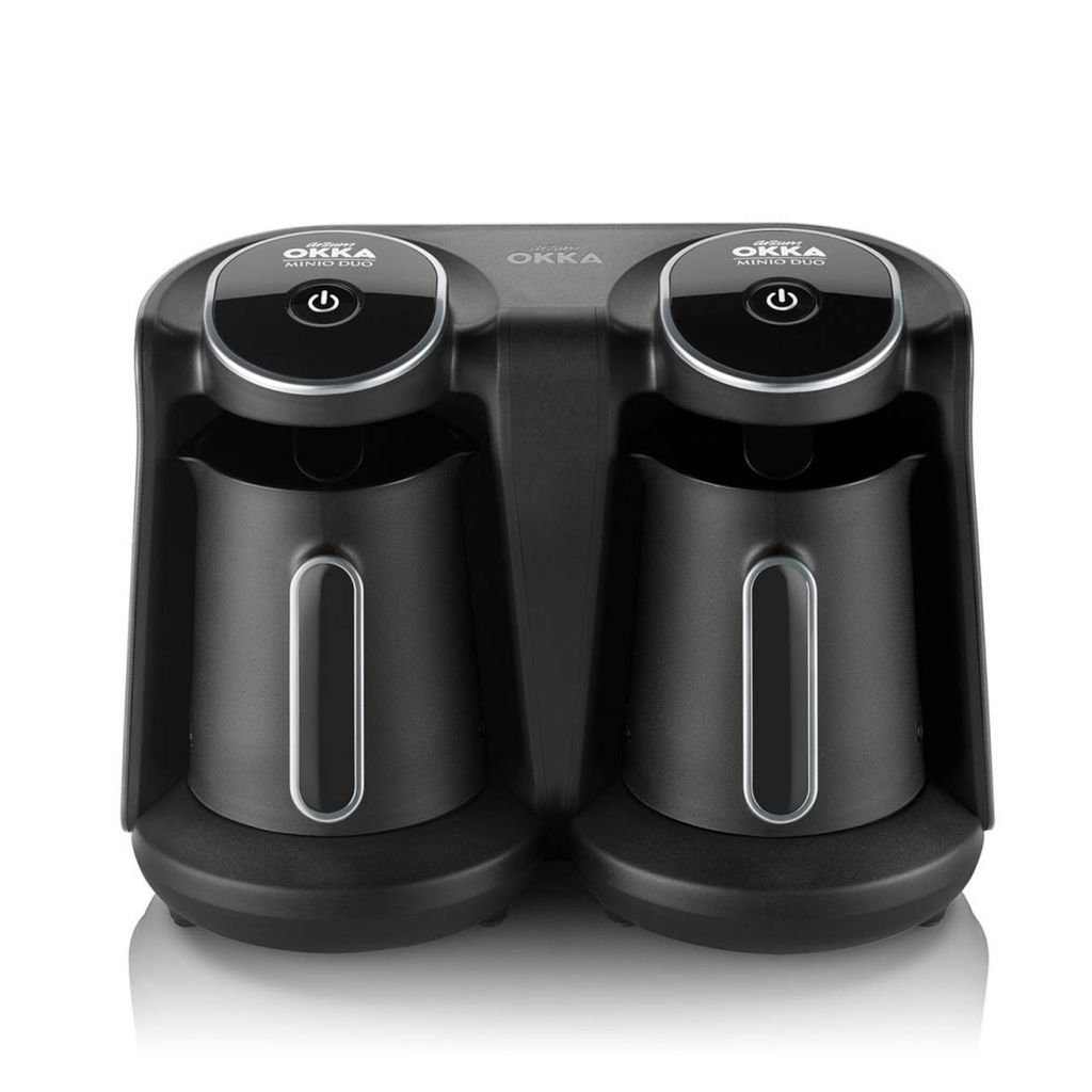 Arzum OKKA Minio 880W Duo Türkische Kaffeemaschine, 1-8 Tassen Fassungsvermögen, waschbare Kaffeekanne schwarz/silber