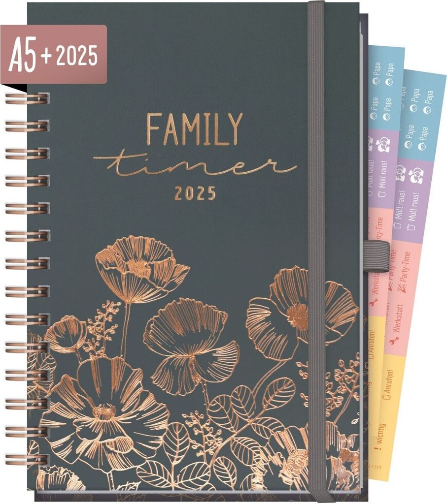 Family-Timer 2025 Deluxe A5+ / 12 Monate / Poppy / vom Produktbild 1