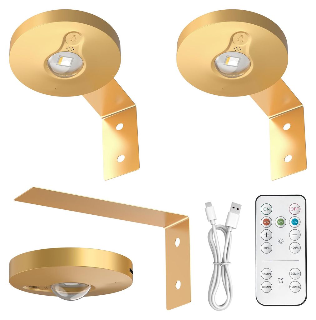 LED Bilderleuchte Gold Kabellos Katzenaugen-Effekt 3er-Pack Produktbild 