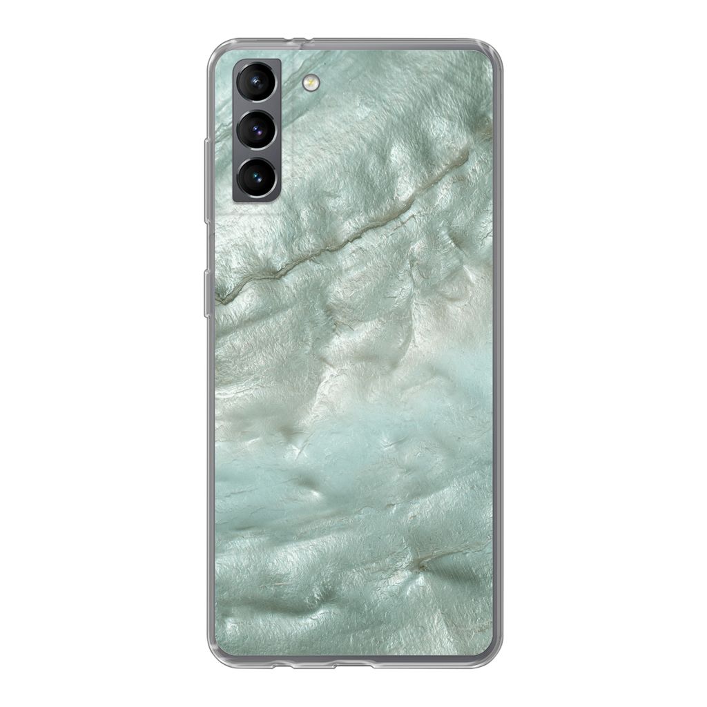 MuchoWow Handyhülle Schutzhülle Hülle für Samsung Galaxy S21 Plus Natursteine - Grün - Perlmutt Silikon Softcase Handy Hülle - Handy-Tasche
