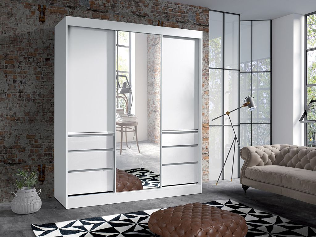 Šatníková skriňa so zrkadlom 180 cm DONG - biela Obrázok produktu 