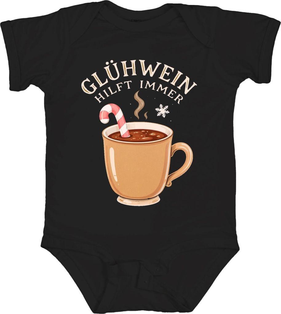Glühwein hilft immer Weihnachtsmarkt Winter Geschenk Zuckerstange Unisex Baby Body, Schwarz, 3/6