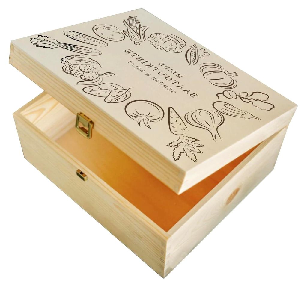 Saatgutbox aus Holz mit Gravur | Samenbox für Gemüse mit Aussaat- und Erntekalender | personalisierbar
