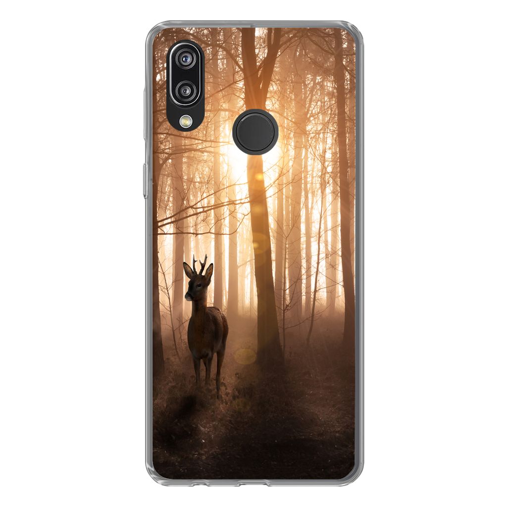 MuchoWow Handyhülle Schutzhülle Hülle für Huawei P20 Lite (2020) Wald - Hirsche - Sonne - Bäume - Winter - Natur - Tiere Silikon Softcase Ha...