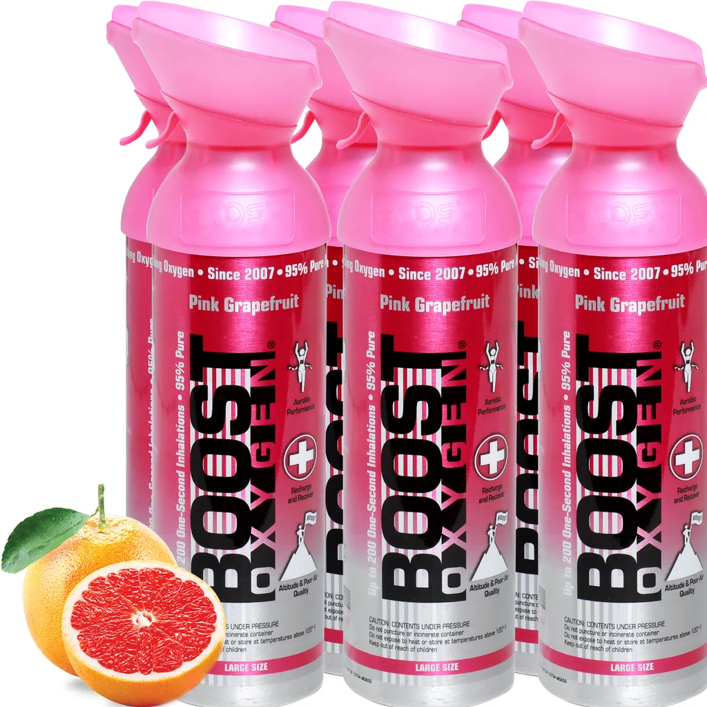 Boost Oxygen Ossigeno puro in bombola - 54 litri di pompelmo rosa, ossigeno puro al 95% in 6 bombole trasportabili da 9 litri