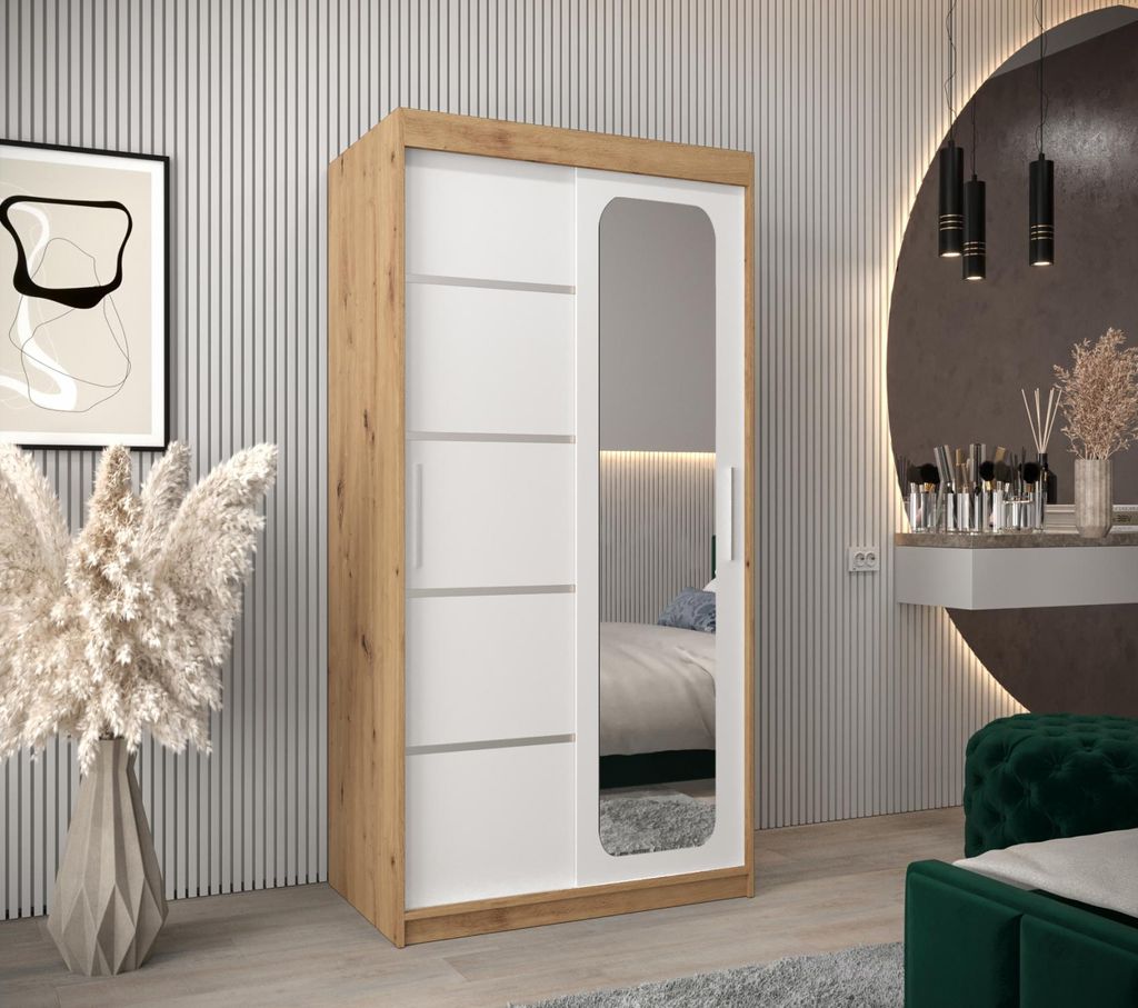 Spiegelschrank DONICELA 3 - 100 cm, handgefertigt / weiß