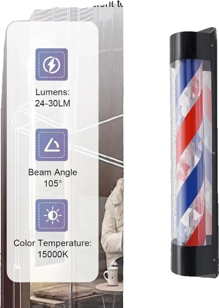 Enseigne coiffeur LED 20W lumineuse et rotative étanche noir rouge bleu