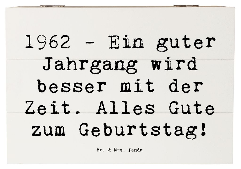 Mr. & Mrs. Panda Holzkiste Spruch 1962 Geburtstag 22 x 15 cm - Weiß - Geschenk, Alter, Box, Schatzkiste, mit Deckel, Geburtstagsgeschenk, Jahrgang...