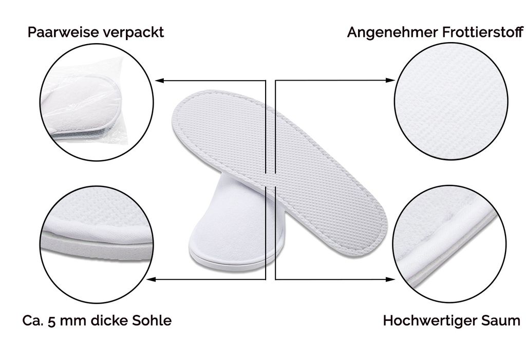 5 Paar Einweg-Hausschuhe Aus Frottier – Weiße Frotteeslipper Für Hotel, Wellness & Gäste, Rutschfeste Sohle