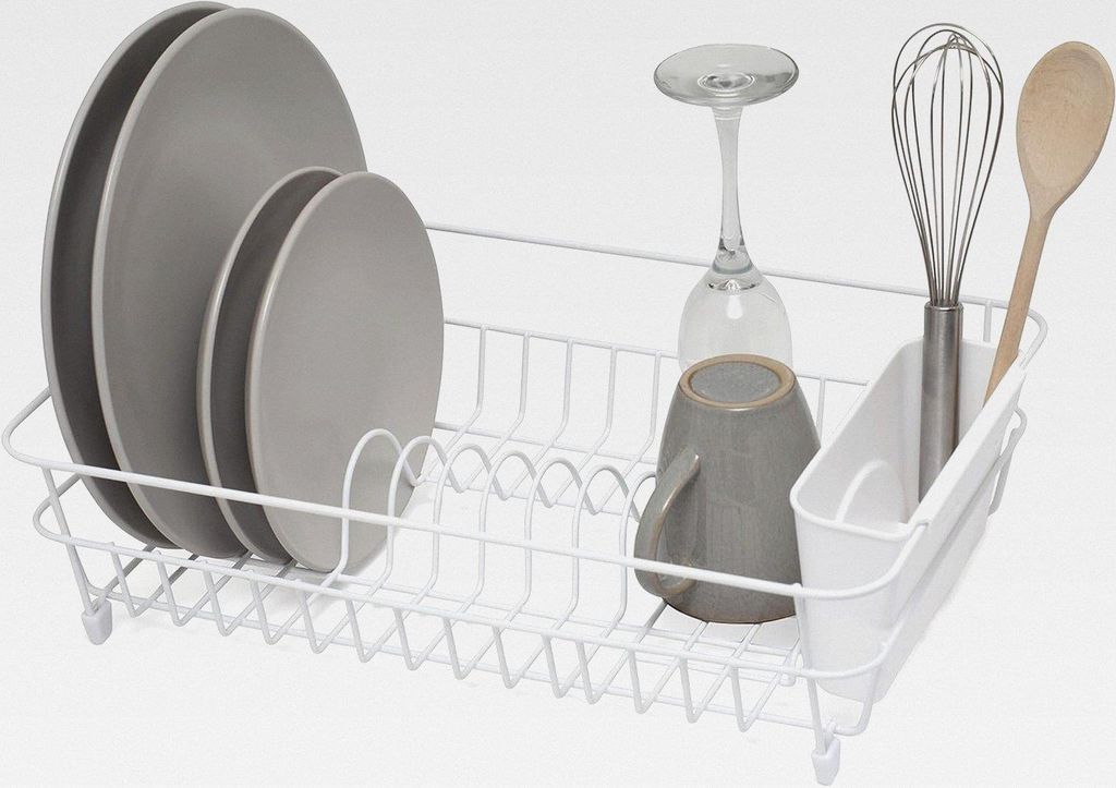 Geschirr-Abtropfgestell – Rostfreies Trockengestell – Besteckkorb - Weißer kunststoffbeschichteter Stahl