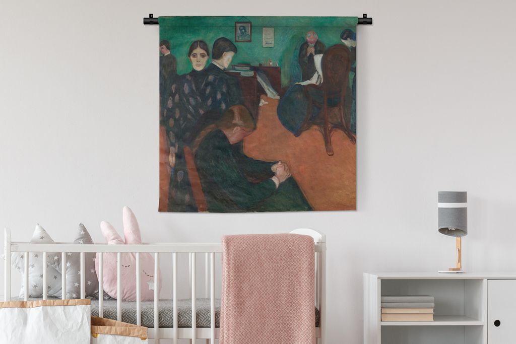 MuchoWow Wandteppich Wandbehang Der Tod im Krankenzimmer - Edvard Munch 90x90 cm Tapisserie Dekoration Wandtuch - Wandaufhänger