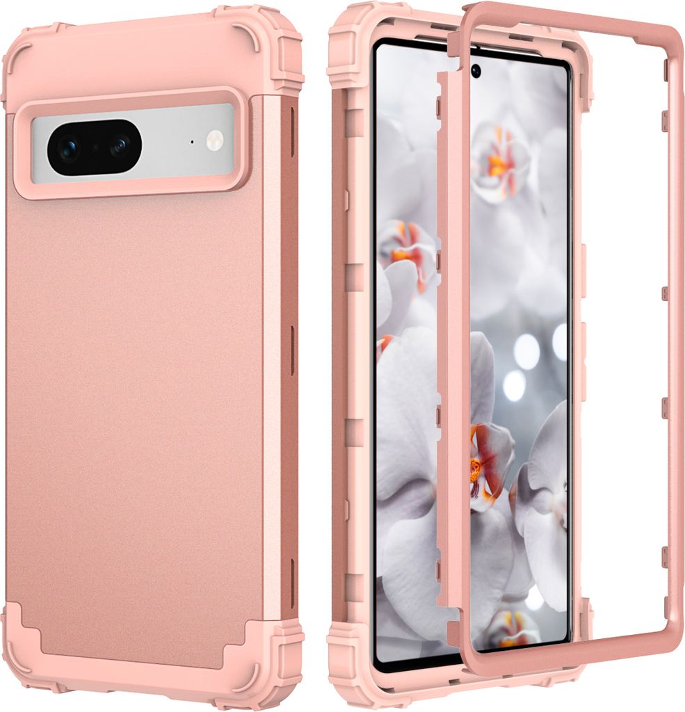 Handyhülle für Google Pixel 7 Hybrid 3 in 1 PC TPU Stossfest Robust Hülle Roségold