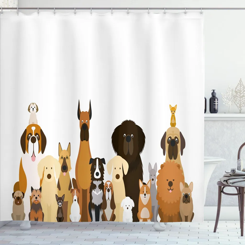 Rideau de douche imperméable avec imprimé chiens rigolos