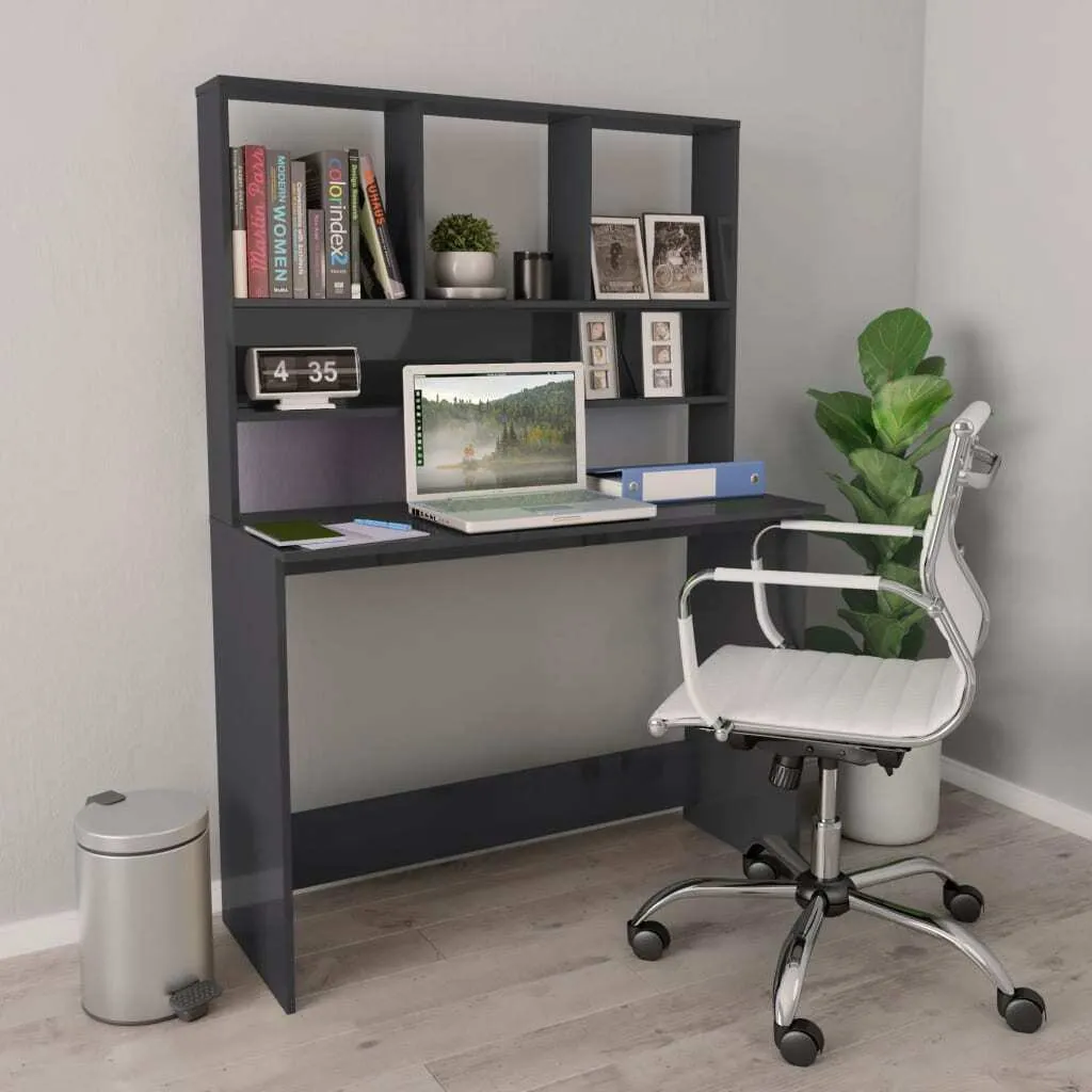Poste de travail complet avec bibliothèque intégrée gris brillant 110cm - 2