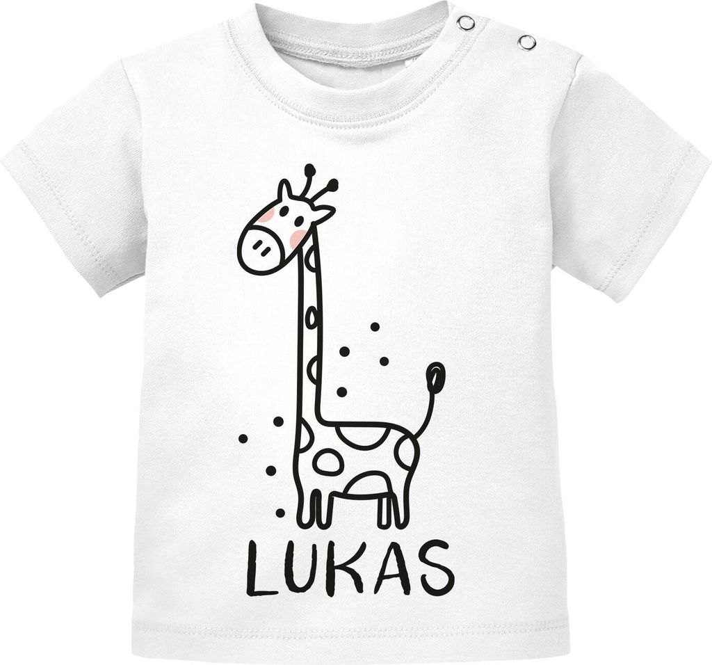 Baby T-Shirt mit Namen personalisiert Giraffe lustige Zoo-Tiere Strichzeichung kurzarm Baumwolle SpecialMe Giraffe weiß 80/86 (10-15 Monate)