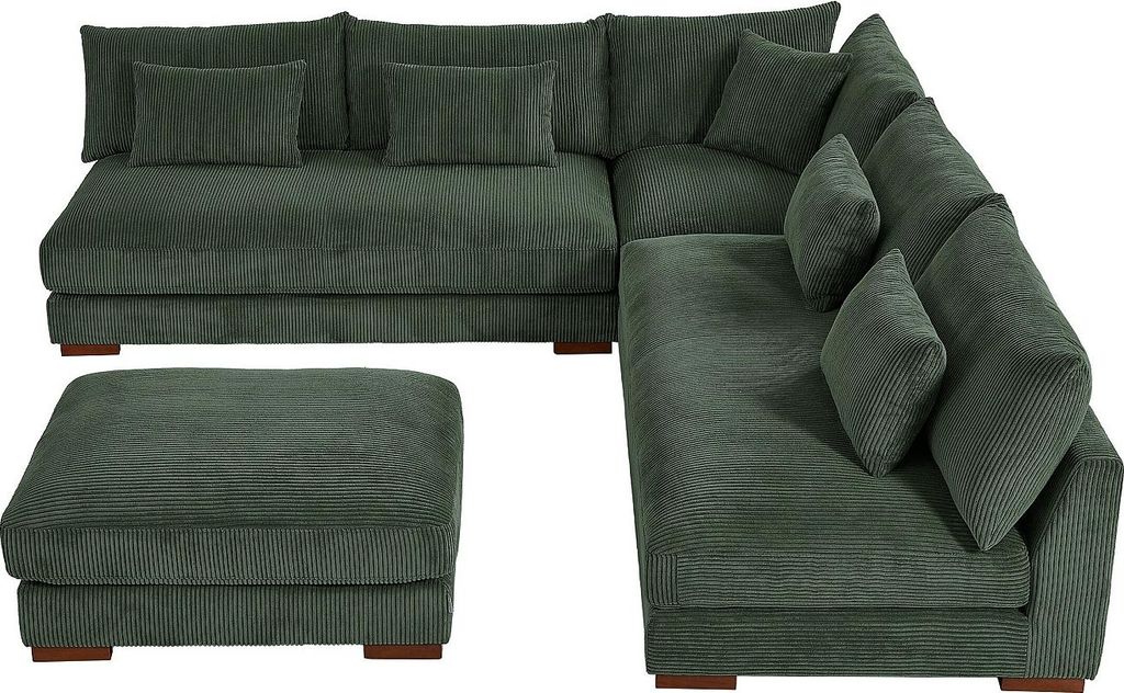 Doppelseitiges Ecksofa und Pouffe aus grünem Kord - SPERONE by Pascal Morabito