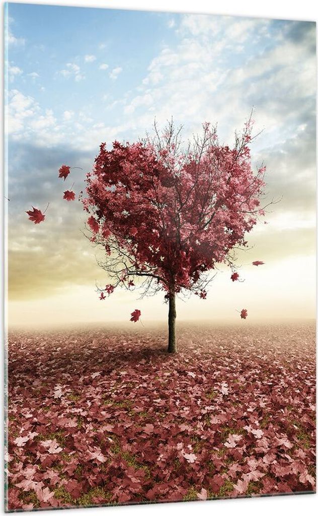 Bilder auf glas - Einteilig - Abstraktion Herbst Baum Blatt - 70x100cm - Glasbilder - Wandbilder - Bilder - Wanddekoration aus Glas - Glas Bilder -...