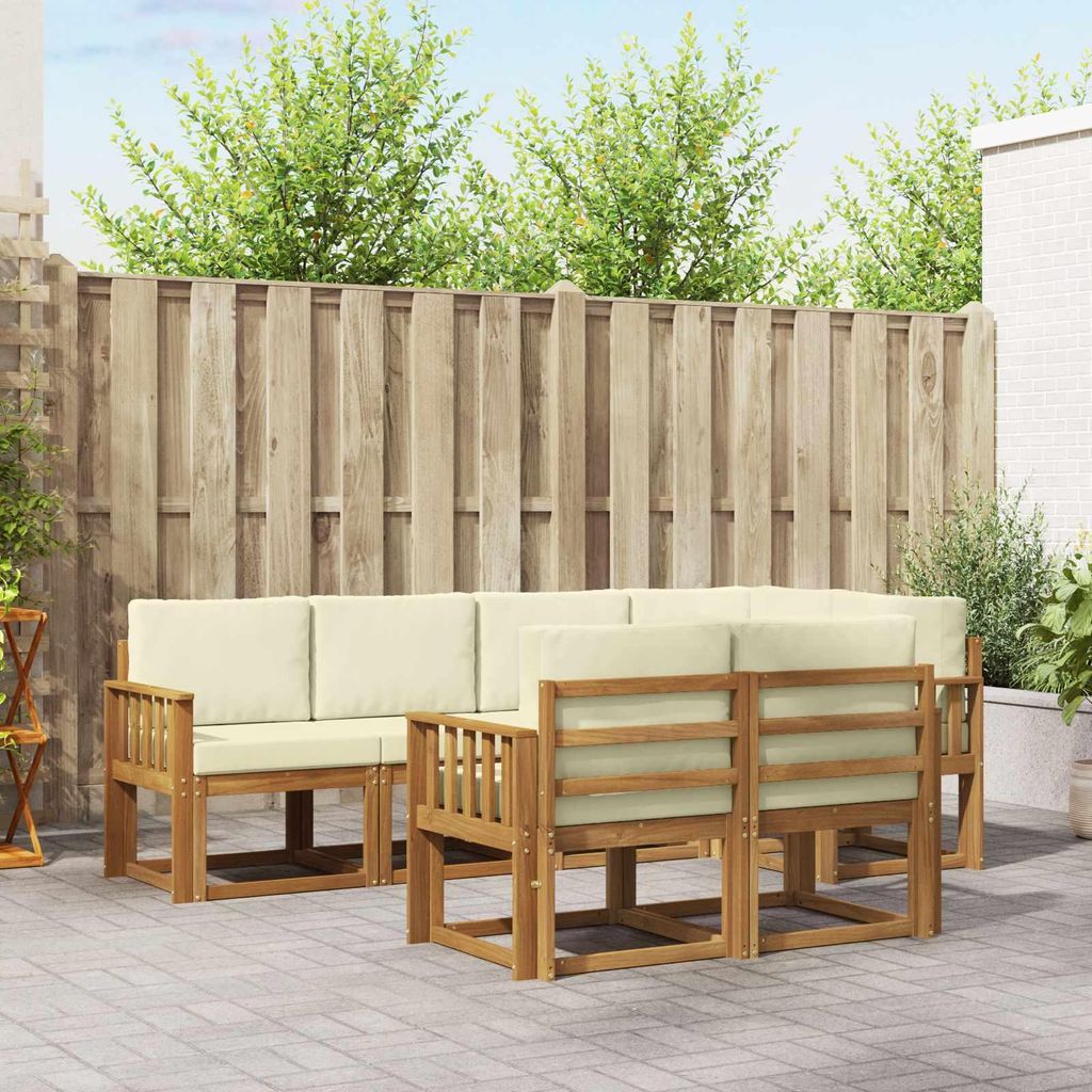 "Neues Produkt" Outdoor-Sofagarnitur ANTI-UV - CLORIS - mit Kissen - 7 pcs - Natur und Creme - Modern Gartensofas V118