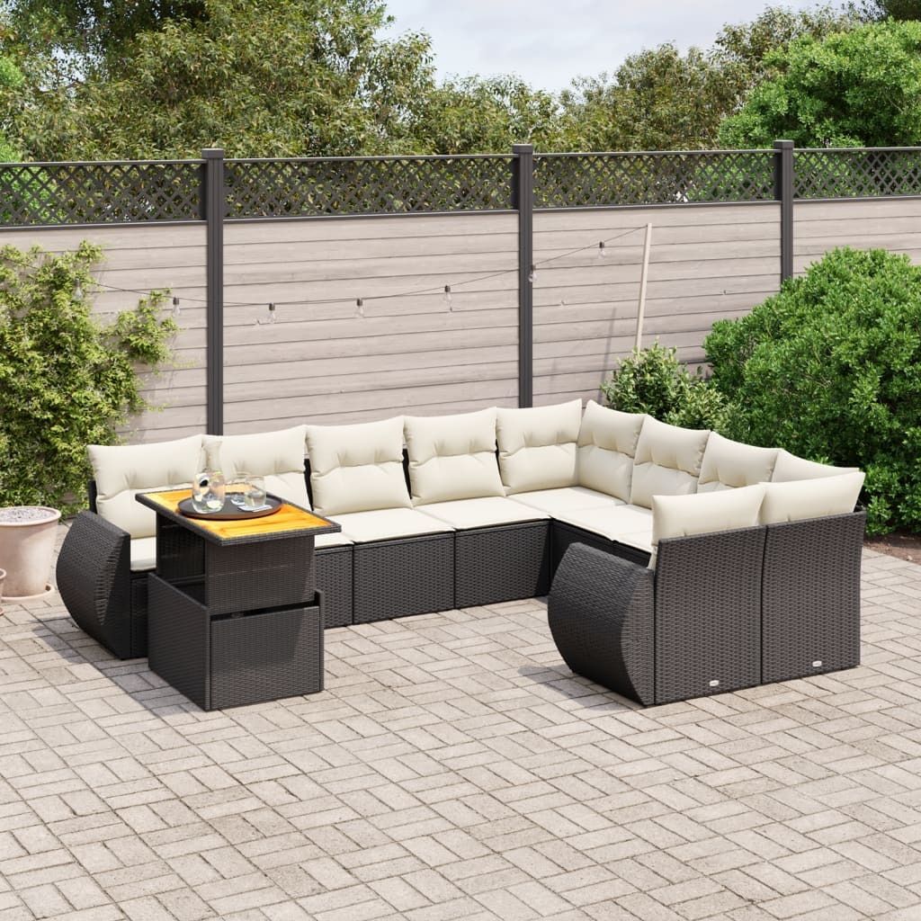 Design 10-tlg. Garten-Sofagarnitur mit Kissen Schwarz Poly Rattan, Gartenmöbel-Sets 2024 Neu