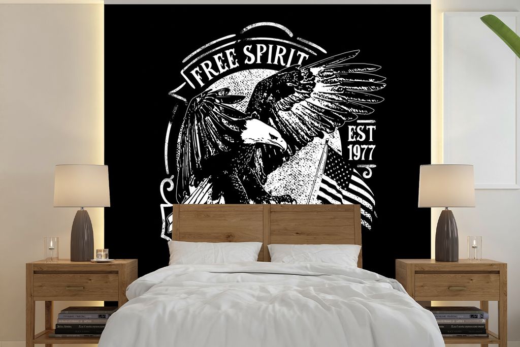 MuchoWow Fototapete für Wohnzimmer oder Schlafzimmer Wandtapete Vinyl Motivtapete Vogel - Amerikanisch - Retro - 240x240 cm - Schlafzimmer-Tapete