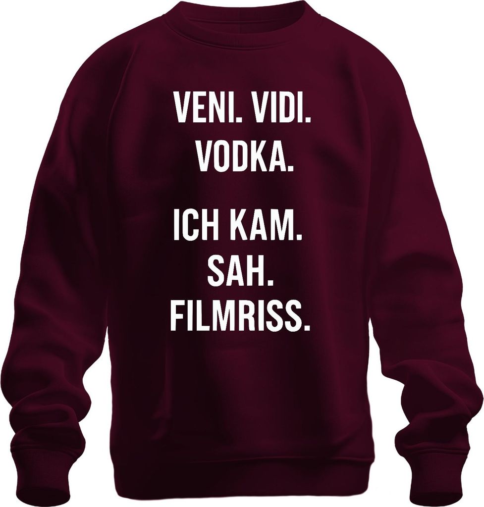 Veni Vidi Vodka Ich kam sah Filmriss Party Geschenk Lustig Feier Uni Sweatshirt Pullover, Burgundy, 3XL