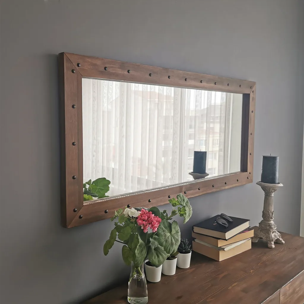 Grand miroir décoratif vertical rectangulaire bois noyer 50x110cm Skye - 4
