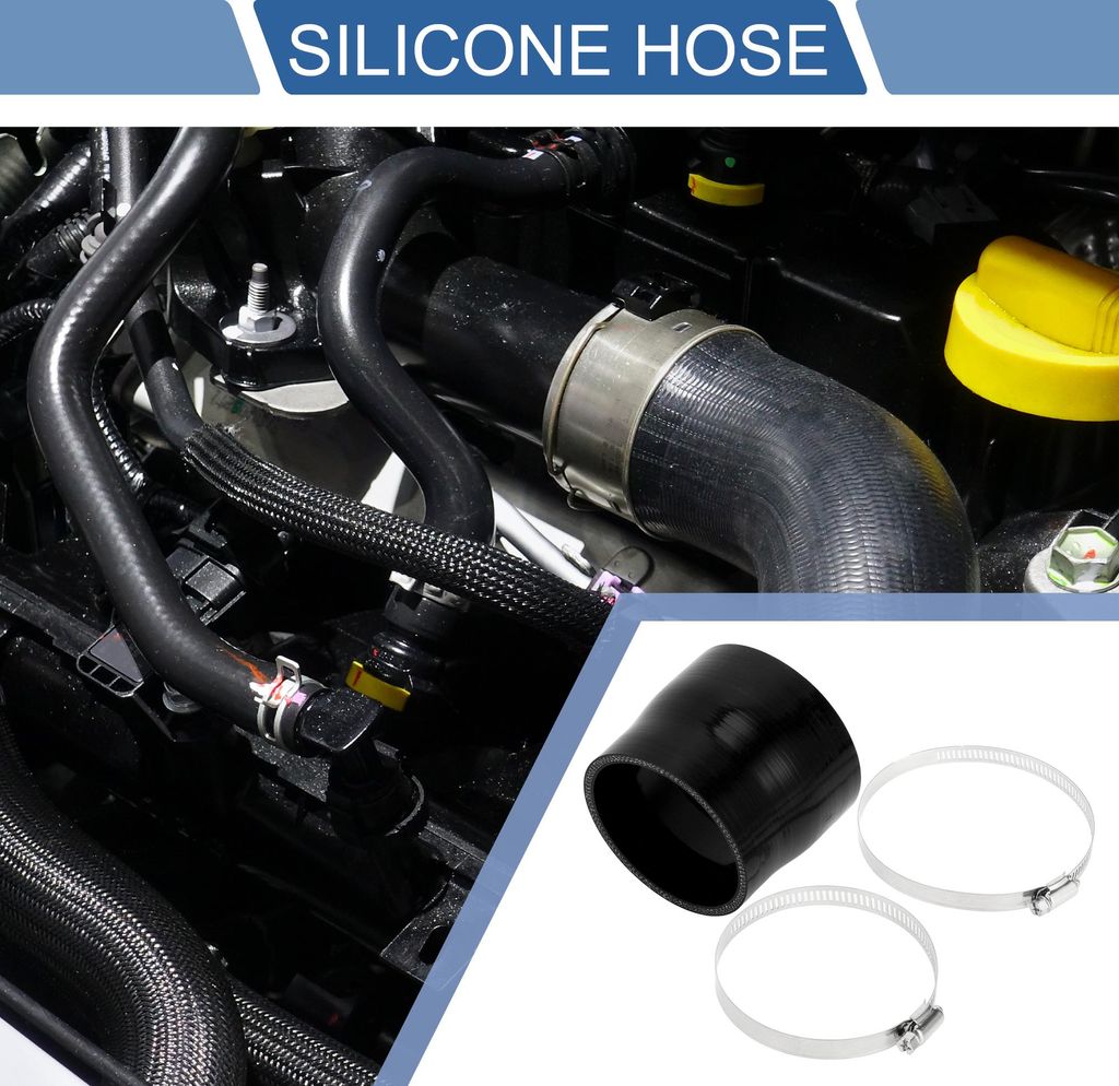 1 Satz 76-83mm/2,99"-3,27" ID 76mm/2,99" Länge 0 Grad Schwarzer Autosilikonschlauch mit Schellen Kühlmittelschlauch Universal