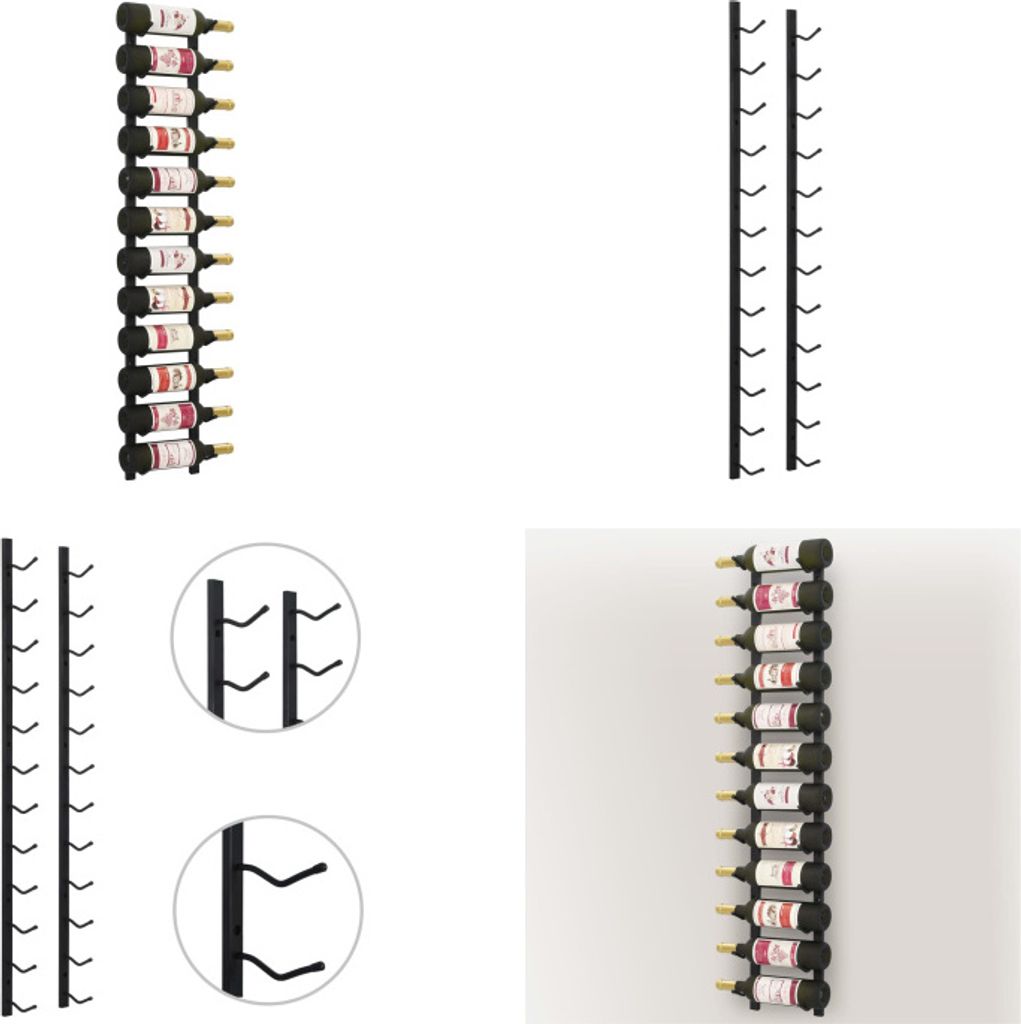 vidaXL Wand Weinregal für 12 Flaschen Schwarz Eisen - Weinregal - Weinregale - Wand Weinregal - Wand Weinregale