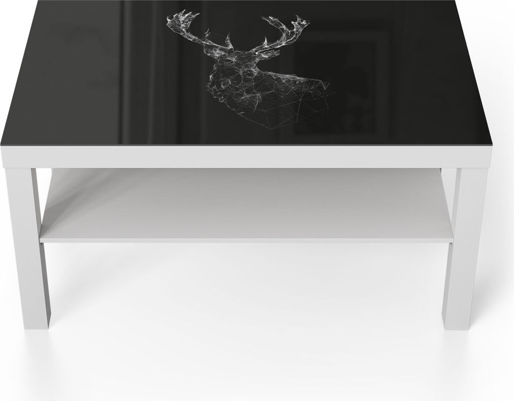 DEQORI Couchtisch 90x55 cm Weiß 'Digitalisierter Hirsch' Glas Beistelltisch