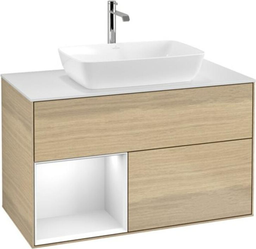 V&B Waschtischunterschrank Finion 100, Pl wh. m, Reg glo wh. Lac, Oa ven