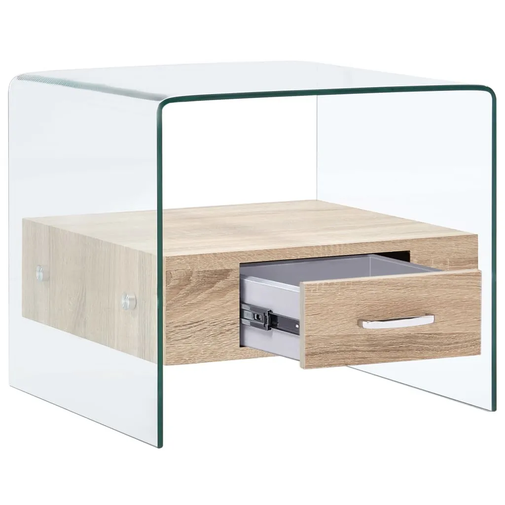 Table basse en verre trempé 50 cm avec tiroir de rangement intégré