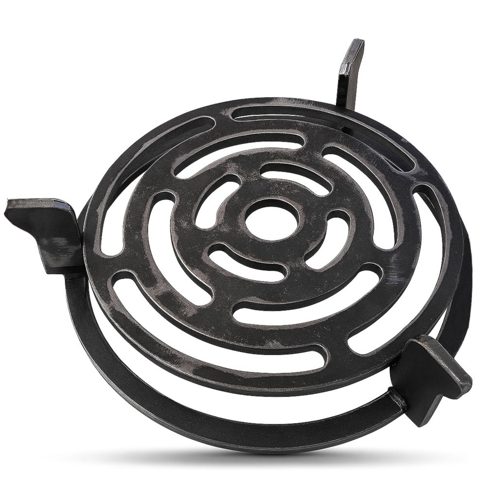 Becker Design Wok- & Pfannenhalter (Aufsatz) für Feuerplatte 20cm ( EUROPE) - Grillaufsatz & Grillrost für Feuertonne & Kugelgrill (rund)