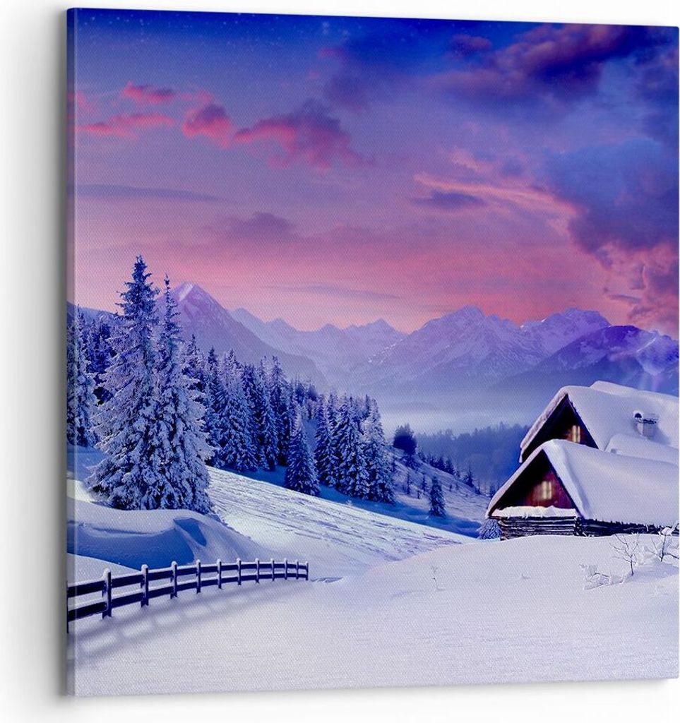 Bild auf Leinwand - Leinwandbild - Winter Landschaft Frost Schnee - 70x70cm - Wand Bild - Wanddeko - Leinwanddruck - Bilder - Kunstdruck - Wanddeko...