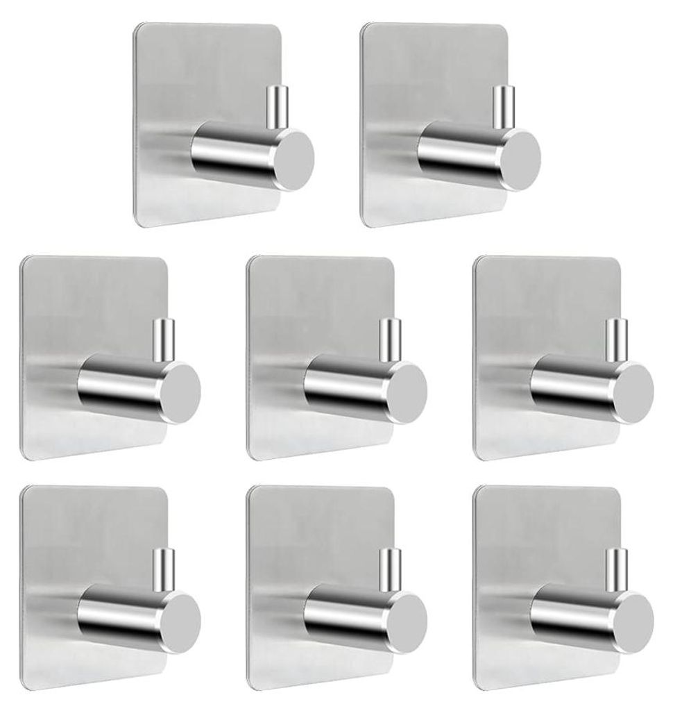 Vrent Handtuchhalter ohne Bohren, 8er-Set, Silber – Handtuchhalter aus Edelstahl für Badezimmer, funktionale Klebehaken, hohe Tragkraft – Wass...