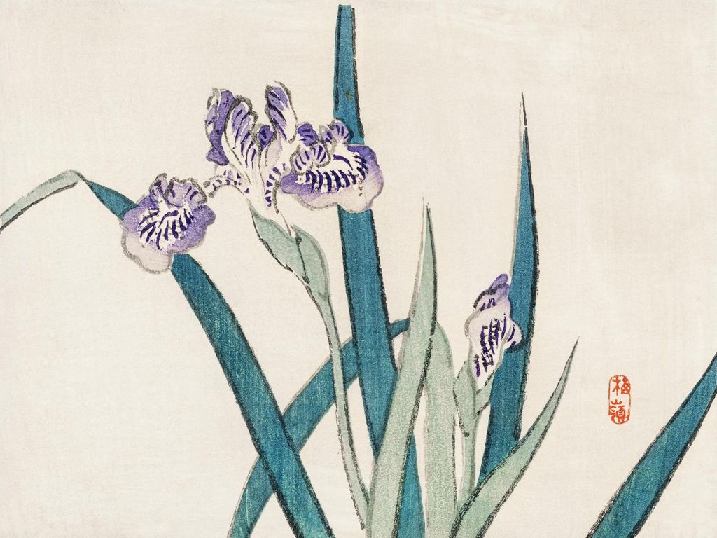 Plakat 40x30cm Schwertlilien, Kōno Bairei Japanisches Vintage für das Wohnzimmer