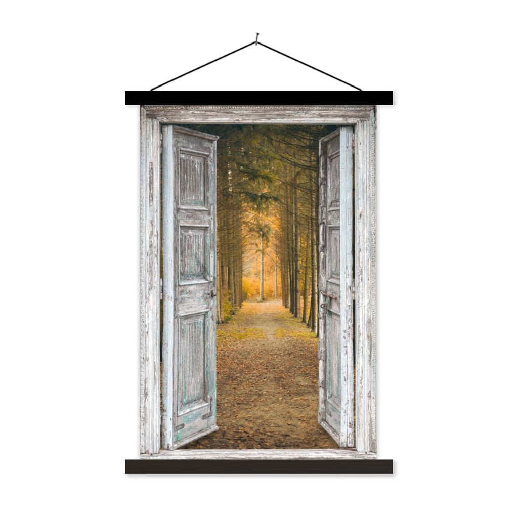 MuchoWow Textilposter Wald - Herbst - Ausblick 120x180 cm mit schwarzem Rahmen - Fotos